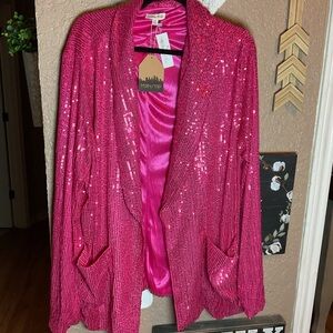Mainstrip Hot Pink Sequins Blazer Women’s Plus Size 3XL NWT